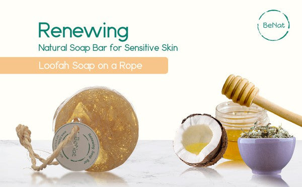 Skin-Soothing Bar Set. Loofah Soap Artisanal Bar Collection. Best way to cleanse and soothe your face and body. 
