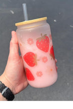 Load image into Gallery viewer, Strawberry Flower Glass Can
