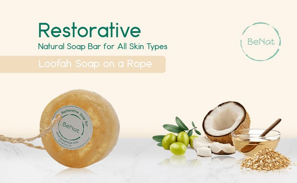Skin-Soothing Bar Set. Loofah Soap Artisanal Bar Collection. Best way to cleanse and soothe your face and body. 